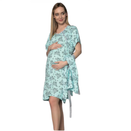 Compleu maternitate, Camasa alaptat + Halat gravide, Maneca Scurta, Majestic Blue BBP [3]