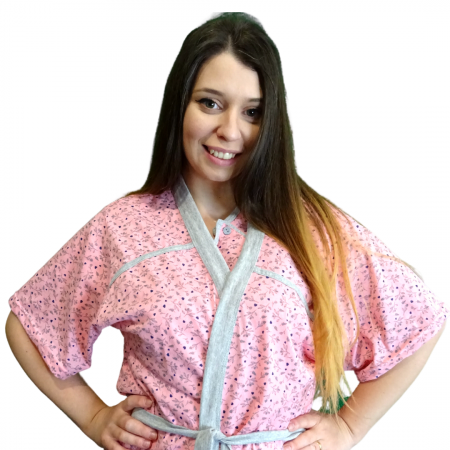 Compleu maternitate, Camasa alaptat + Halat gravide, Maneca Scurta, Sensitive Leaf Dark Pink BBP [5]