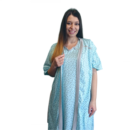 Compleu maternitate, Camasa alaptat + Halat gravide, Maneca Scurta, Sensitive Leaf Blue BBP [0]