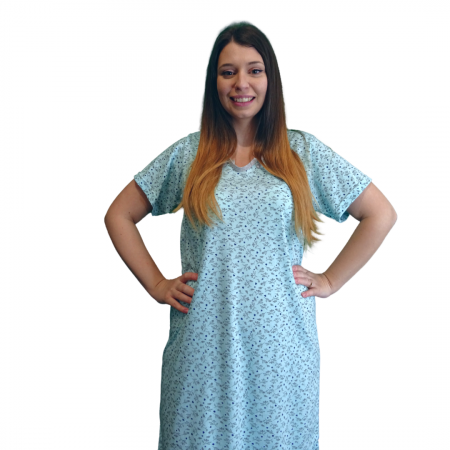 Compleu maternitate, Camasa alaptat + Halat gravide, Maneca Scurta, Sensitive Leaf Blue BBP [3]