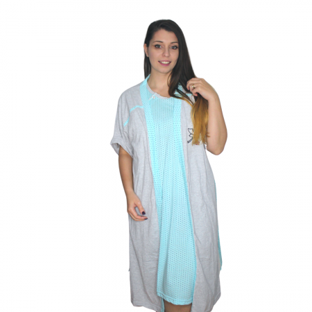 Compleu maternitate, Camasa alaptat + Halat gravide, Serena, Turquoise, maneca scurta [0]