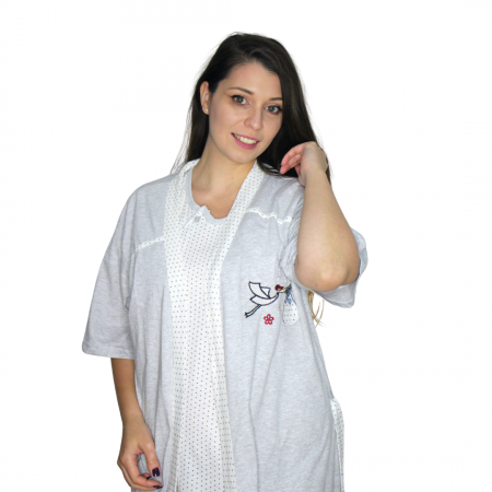 Compleu maternitate, Camasa alaptat + Halat gravide, Serena, Grey, maneca scurta [0]