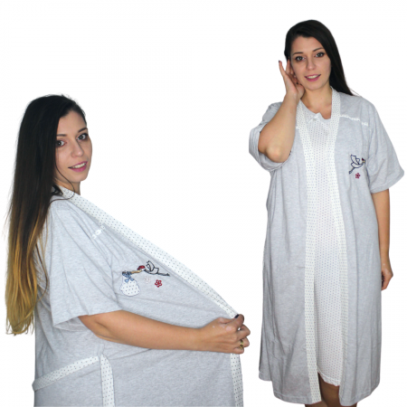 Compleu maternitate, Camasa alaptat + Halat gravide, Serena, Grey, maneca scurta [5]