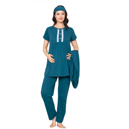 Compleu maternitate, 4 piese, Pijama+ Halat gravide, Stella, Basil, maneca lunga, BebePrice [2]