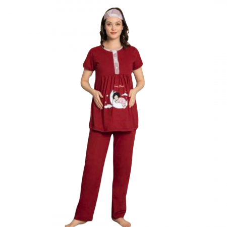 Compleu maternitate, 4 piese, Pijama+ Halat gravide, Baby, Cherry, maneca lunga, BebePrice [2]