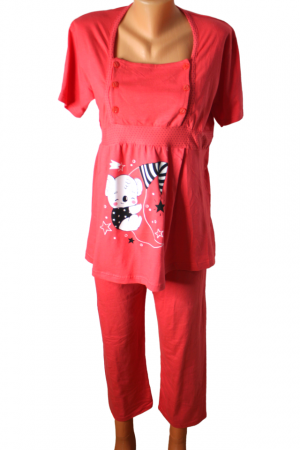 Compleu maternitate, Pijama alaptare + Halat gravide - 3 piese, Koala, Red [2]