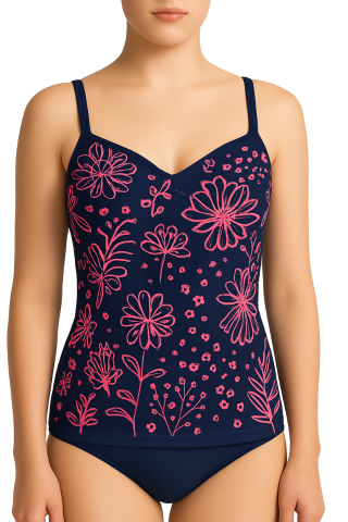Costume de baie - Costum de baie intreg, tankini, Flowers, Purple