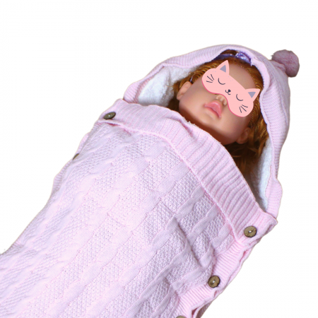 Sac de iarna tricotat si imblanit bebelusi, Dusty Pink [4]