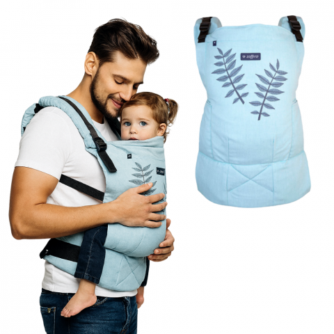 Genti Maternitate & Port Bebe - Marsupiu antialergic UltraSmart, ergonomic si reglabil, Ice Blue, BebePrice