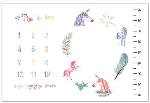 Lenjerii patut & Paturici - Păturică-milestone-plusată-pentru-fotografii-CozyMilestone-model-Unicorni-100x150-cm-premium-pentru-bebelusi---BebePrice.ro