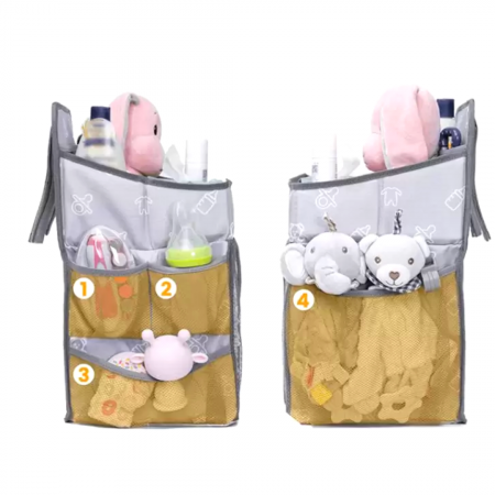 Organizator universal cu 4 buzunare pentru scutece si accesorii, Soft - Grey BebePrice [4]