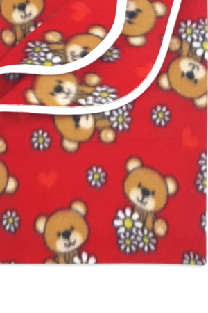 Paturica bebe polar fleece, Alena, Flowers and Bears, Red, 75x75 cm,BebePrice [2]