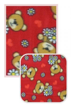Paturica bebe polar fleece, Alena, Flowers and Bears, Red, 75x75 cm,BebePrice [0]