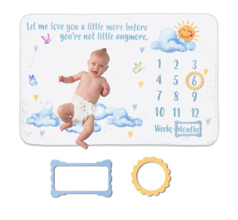 Lenjerii patut & Paturici - Păturică-milestone-plusată-pentru-fotografii-CloudMemory-model-Norisori-95x150-cm-premium-pentru-bebelusi---BebePrice.ro