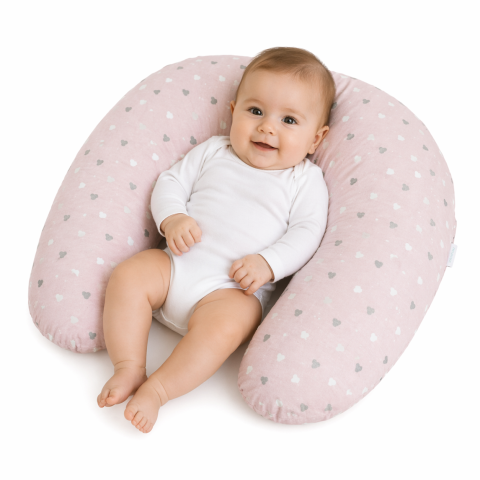 Alimentatie bebe & Accesorii hranire - Pernă de alăptat 2 în 1 Nursing Pillow Hearts Pink BebePrice.ro