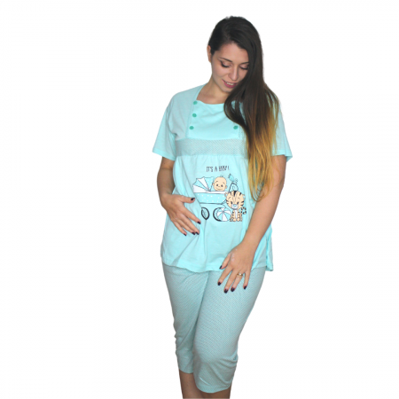 Pijamale pentru alaptare, It's a baby, turquoise, maneca scurta [1]