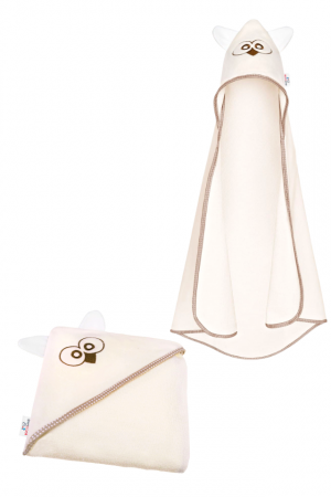 Prosop de baie cu gluga din bumbac, 80x80cm, Owl, Beige, BebePrice [4]