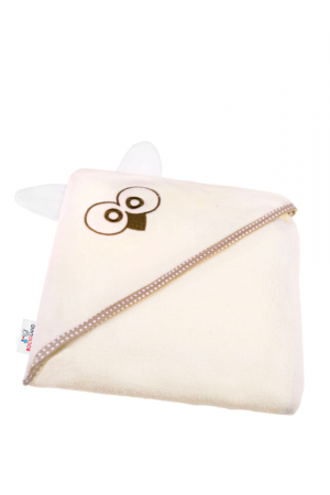 Prosop de baie cu gluga din bumbac, 80x80cm, Owl, Beige, BebePrice [1]
