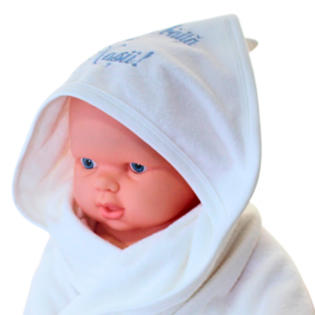 Prosop de baie cu gluga din bumbac, 85x85cm, Blue- Prima baita cu nasii, BebePrice [5]