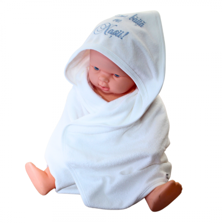 Prosop de baie cu gluga din bumbac, 85x85cm, Blue- Prima baita cu nasii, BebePrice [3]