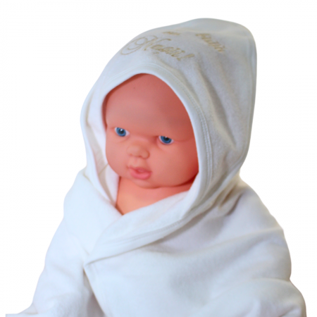 Prosop de baie cu gluga din bumbac, 85x85cm,Beige- Prima baita cu nasii, BebePrice [3]