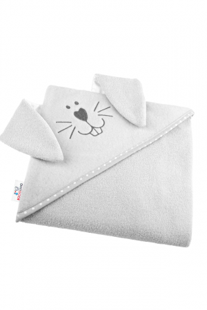 Prosop de baie cu gluga din bumbac, 80x80cm, Bunny, Grey, BebePrice [1]