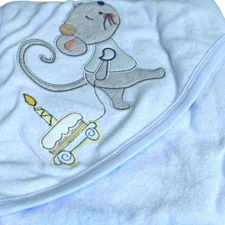 Prosop de baie cu gluga din bumbac , Funny animals, Little mouse, Albastru [5]
