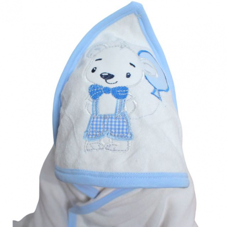 Prosop de baie cu gluga din bumbac , Funny animals, Little Mouse, White-blue [3]