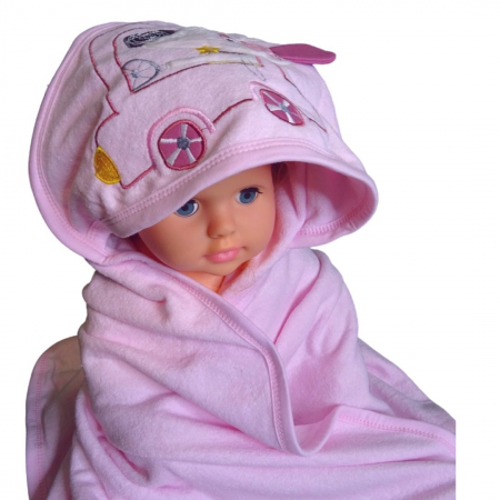 Prosop de baie cu gluga din bumbac , Funny animals, Dog and car, Roz [2]