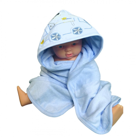 Prosop de baie cu gluga din bumbac , Funny animals, Dog and car, Albastru [0]