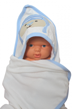 Prosop de baie cu gluga din bumbac , Funny animals, Flying Bear, White Blue [1]