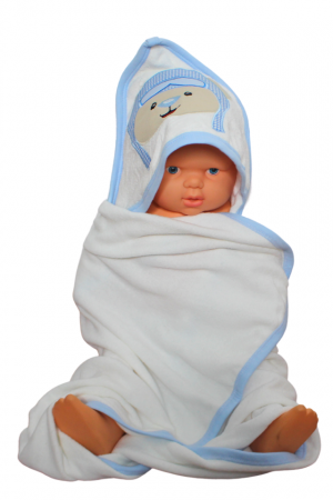 Prosop de baie cu gluga din bumbac , Funny animals, Flying Bear, White Blue [0]