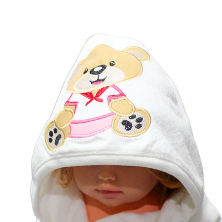 Prosop de baie cu gluga din bumbac, Bear, Pink 85x90cm, BebePrice [1]