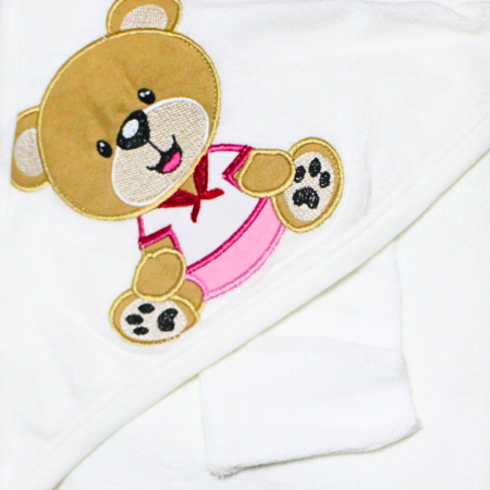 Prosop de baie cu gluga din bumbac, Bear, Pink 85x90cm, BebePrice [2]
