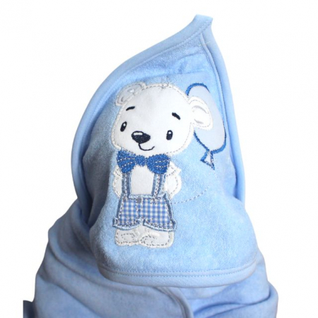 Prosop de baie cu gluga din bumbac , Funny animals, Little Mouse, Blue [3]