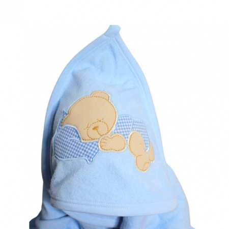 Prosop de baie cu gluga din bumbac , Funny animals, Sleepy Bear, Blue [3]