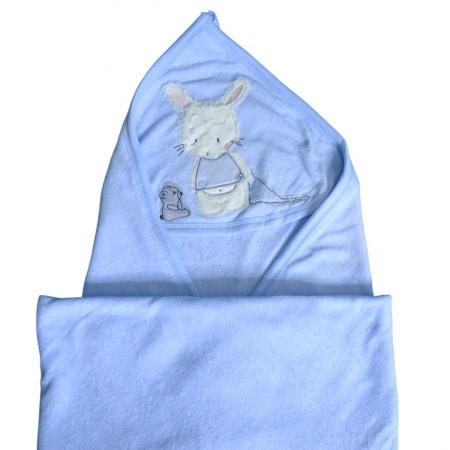 Prosop de baie cu gluga din bumbac , Funny animals, Rabbit and mouse, Albastru [2]