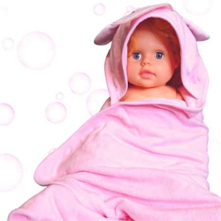 Prosop de baie cu gluga din bumbac , Funny animals, Baby elephant, Roz [0]