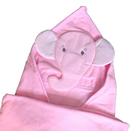 Prosop de baie cu gluga din bumbac , Funny animals, Baby elephant, Roz [3]