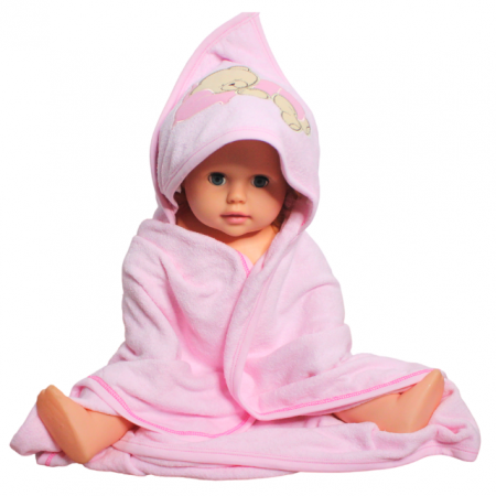 Prosop de baie cu gluga din bumbac , Funny animals, Sleepy Bear, Pink [0]