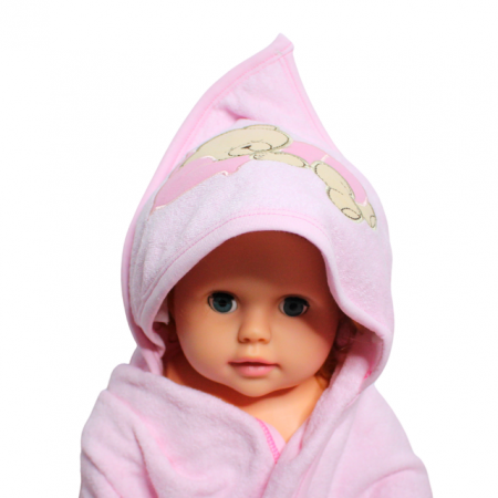 Prosop de baie cu gluga din bumbac , Funny animals, Sleepy Bear, Pink [1]