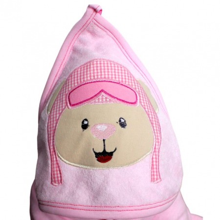Prosop de baie cu gluga din bumbac , Funny animals, Flying Bear, Pink [3]