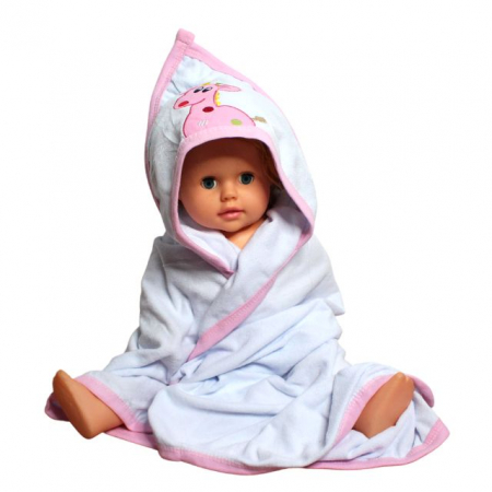 Prosop de baie cu gluga din bumbac, Giraffe, White Pink [2]