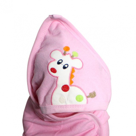 Prosop de baie cu gluga din bumbac, Giraffe, Pink [3]