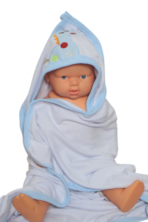 Prosop de baie cu gluga din bumbac, Giraffe, White Blue [4]