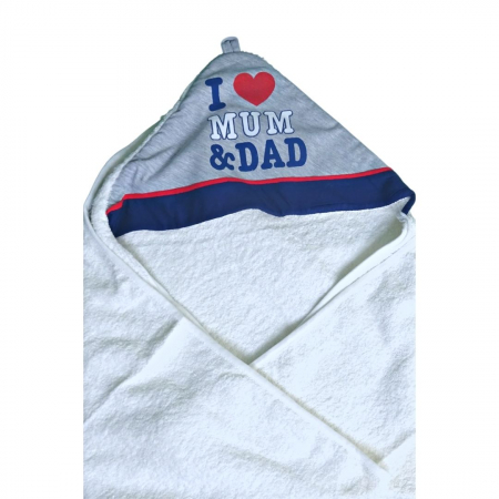 Prosop de baie cu gluga din bumbac Love mom & dad, baietel [1]
