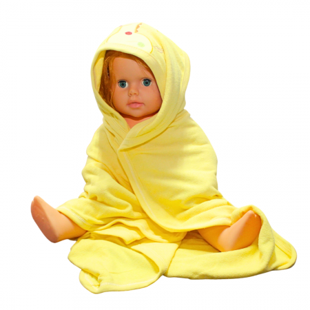 Prosop de baie cu gluga din bumbac, Giraffe, Yellow, Bebeprice [0]
