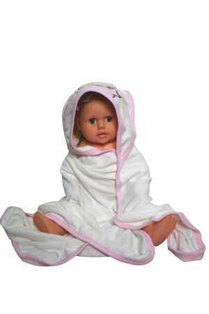 Prosop de baie cu gluga din bumbac, white-pink, Winnie The Pooh [0]