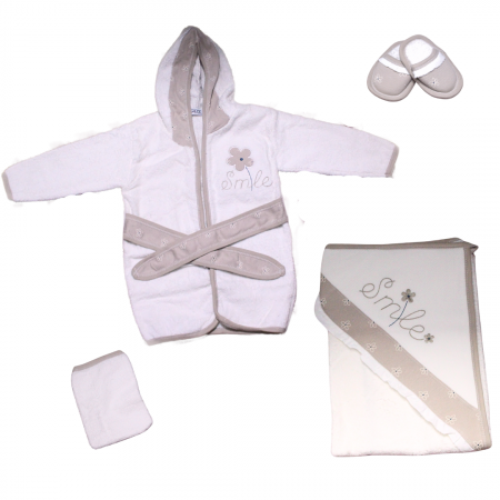Set de baie pentru copii, bumbac, Smile, Beige- 4 piese, Bebeprice [2]