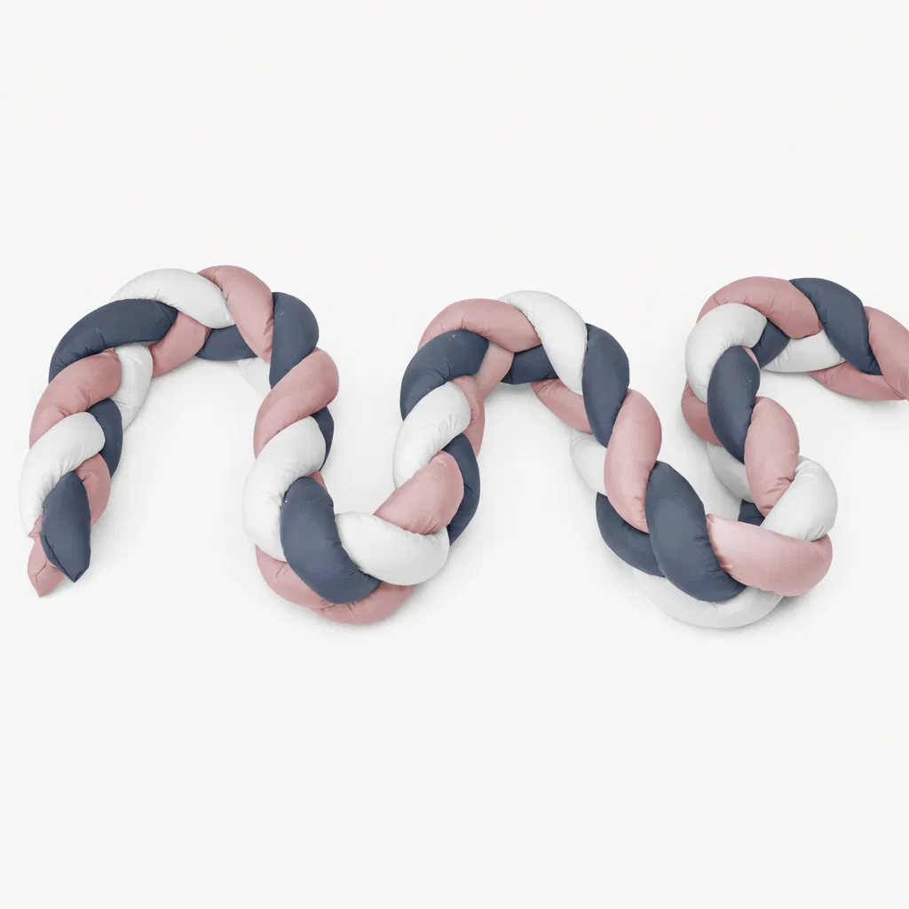 Aleze & Protectii impermeabile - Protecție-laterală-bumper-împletit-TenderBraid-Roz-premium-pentru-bebelusi---BebePrice.ro